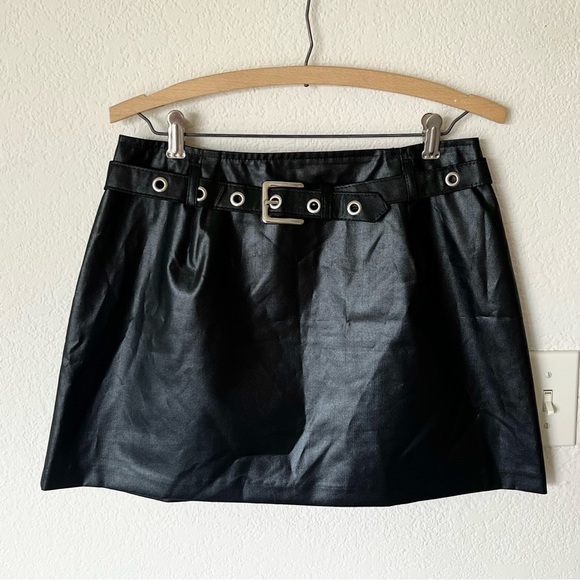 Vintage Dresses & Skirts - Vintage Y2K mcbling grunge punk black belted mini skirt